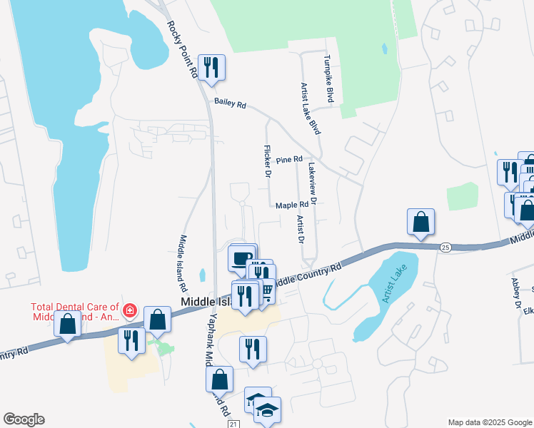 map of restaurants, bars, coffee shops, grocery stores, and more near 411 Tudor Lane in Middle Island