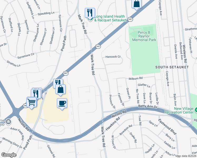 map of restaurants, bars, coffee shops, grocery stores, and more near 10 Hessian Court in Centereach