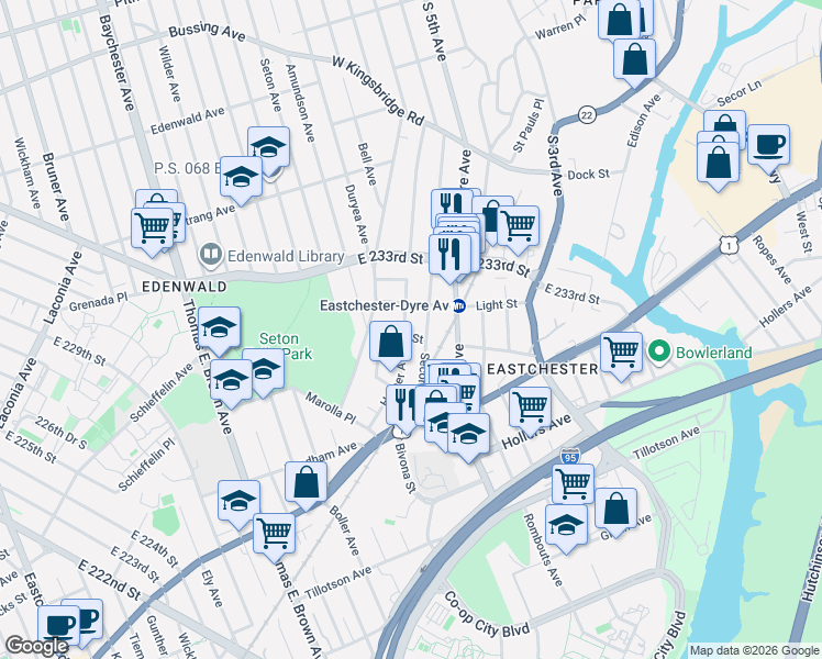 map of restaurants, bars, coffee shops, grocery stores, and more near 3704 Harper Avenue in Bronx