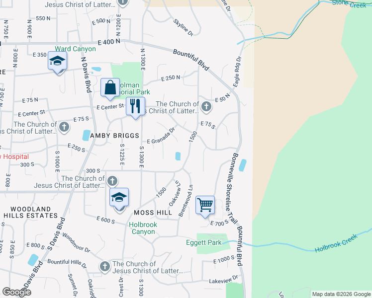 map of restaurants, bars, coffee shops, grocery stores, and more near 198 1500 in Bountiful