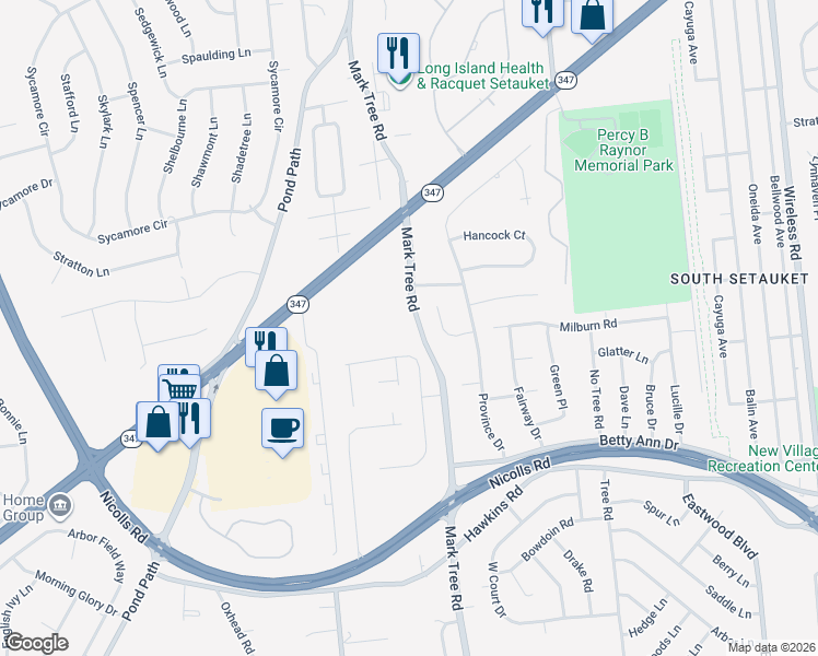 map of restaurants, bars, coffee shops, grocery stores, and more near 10 Hessian Court in Centereach