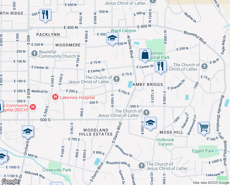 map of restaurants, bars, coffee shops, grocery stores, and more near 1008 East 250 South in Bountiful