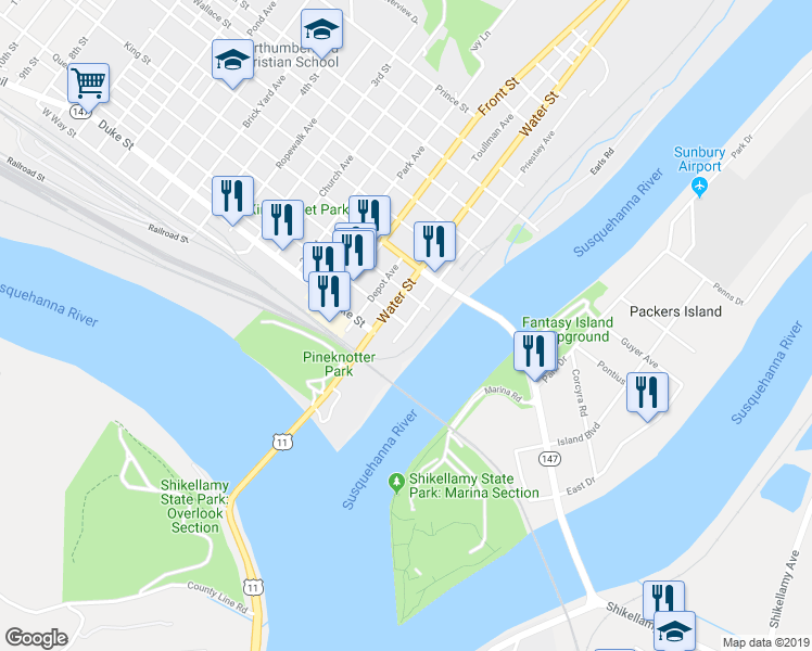 map of restaurants, bars, coffee shops, grocery stores, and more near 1 Queen Street in Northumberland