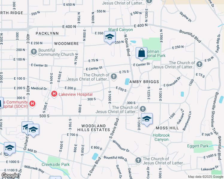 map of restaurants, bars, coffee shops, grocery stores, and more near 1008 East 250 South in Bountiful