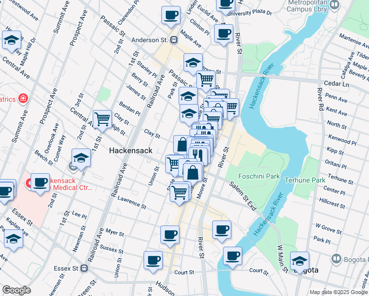 map of restaurants, bars, coffee shops, grocery stores, and more near 276 State Street in Hackensack