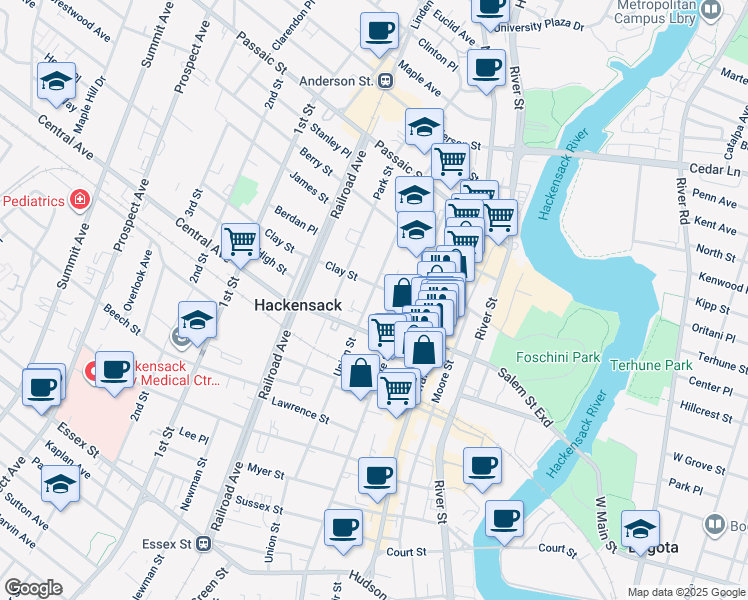map of restaurants, bars, coffee shops, grocery stores, and more near 274 Union Street in Hackensack