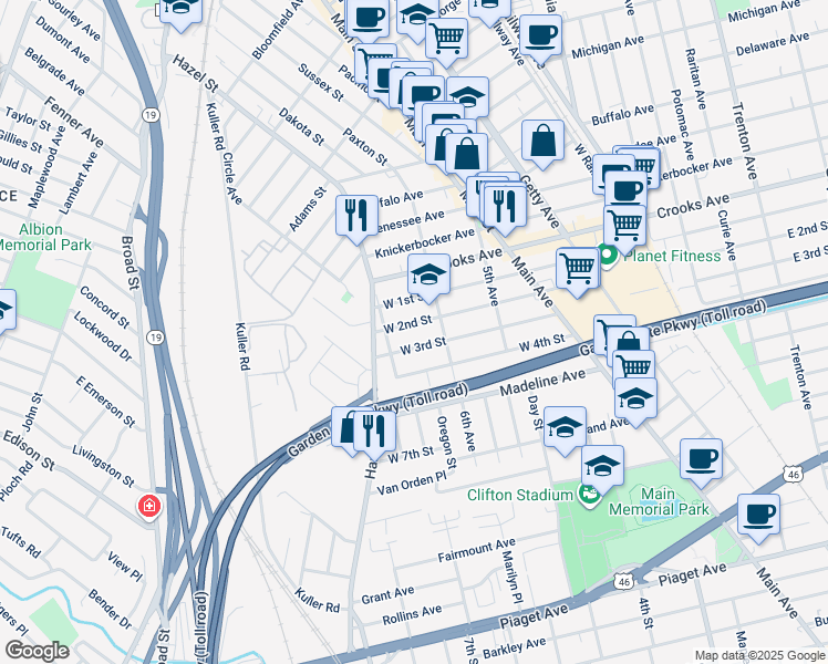 map of restaurants, bars, coffee shops, grocery stores, and more near 222 West 3rd Street in Clifton