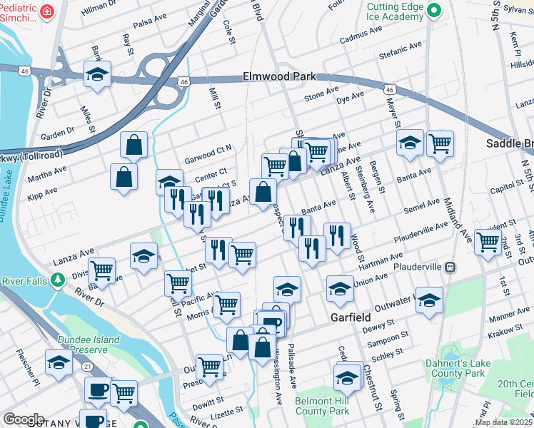 map of restaurants, bars, coffee shops, grocery stores, and more near 266 Division Avenue in Garfield