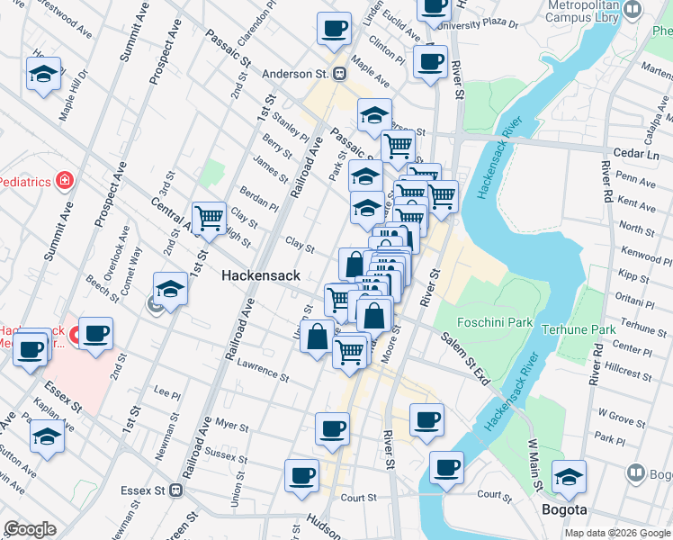 map of restaurants, bars, coffee shops, grocery stores, and more near 274 Union Street in Hackensack