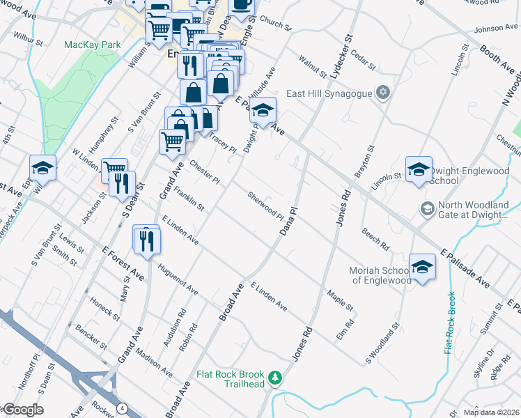 map of restaurants, bars, coffee shops, grocery stores, and more near 178 Sherwood Place in Englewood