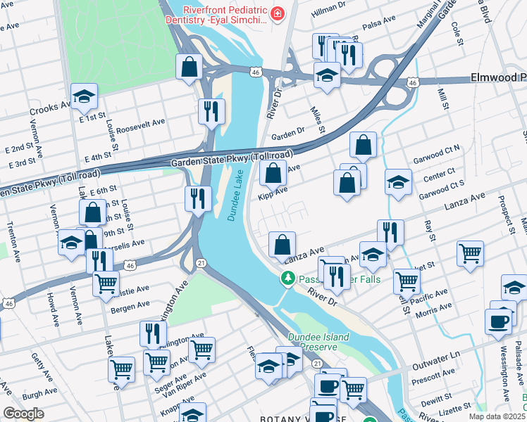 map of restaurants, bars, coffee shops, grocery stores, and more near 11 Clover Lane in Garfield