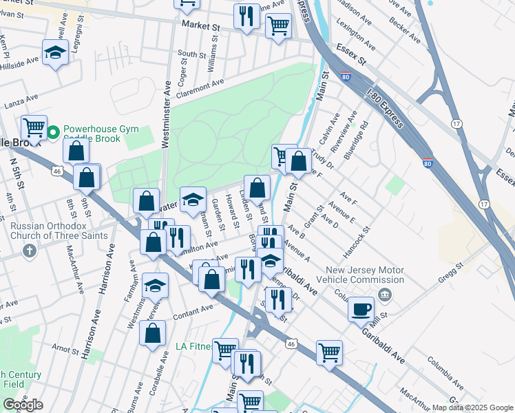 map of restaurants, bars, coffee shops, grocery stores, and more near 26 Linden Street in Lodi