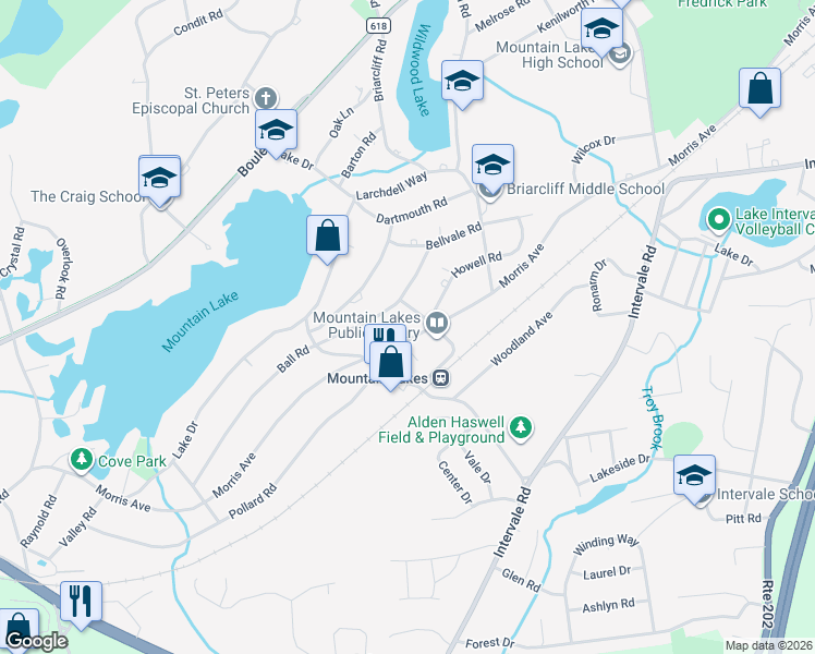 map of restaurants, bars, coffee shops, grocery stores, and more near 236 Morris Avenue in Mountain Lakes