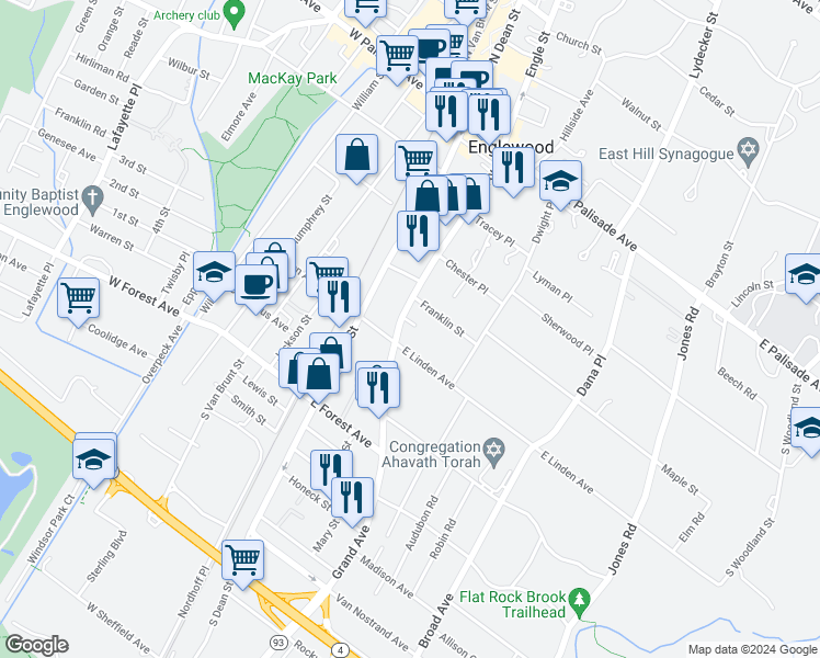 map of restaurants, bars, coffee shops, grocery stores, and more near in Englewood