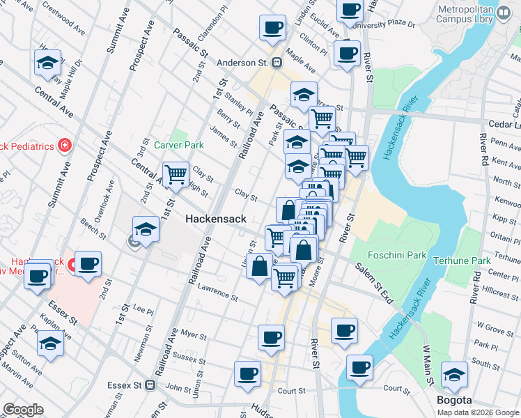 map of restaurants, bars, coffee shops, grocery stores, and more near 274 Union Street in Hackensack