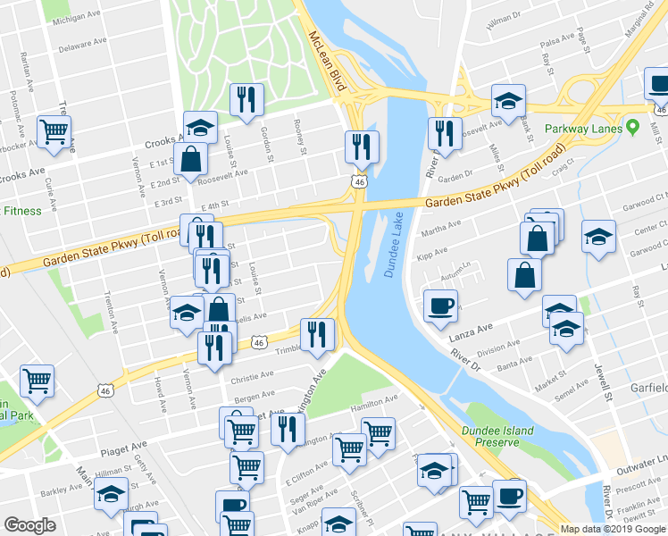 map of restaurants, bars, coffee shops, grocery stores, and more near 23 Haines Avenue in Clifton