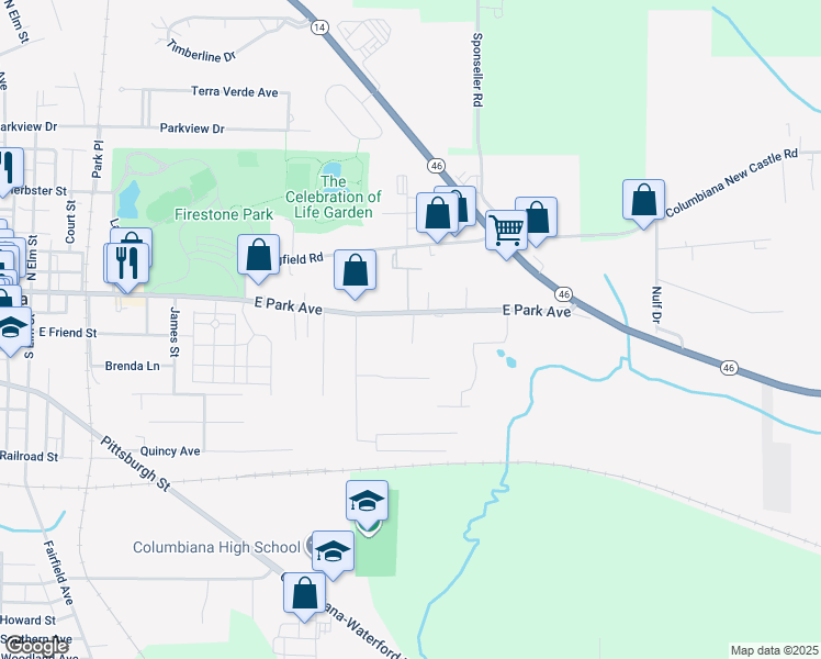 map of restaurants, bars, coffee shops, grocery stores, and more near 771 East Park Avenue in Columbiana