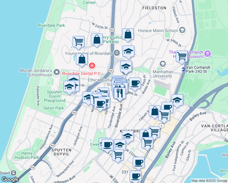 map of restaurants, bars, coffee shops, grocery stores, and more near 518 Tulfan Terrace in The Bronx