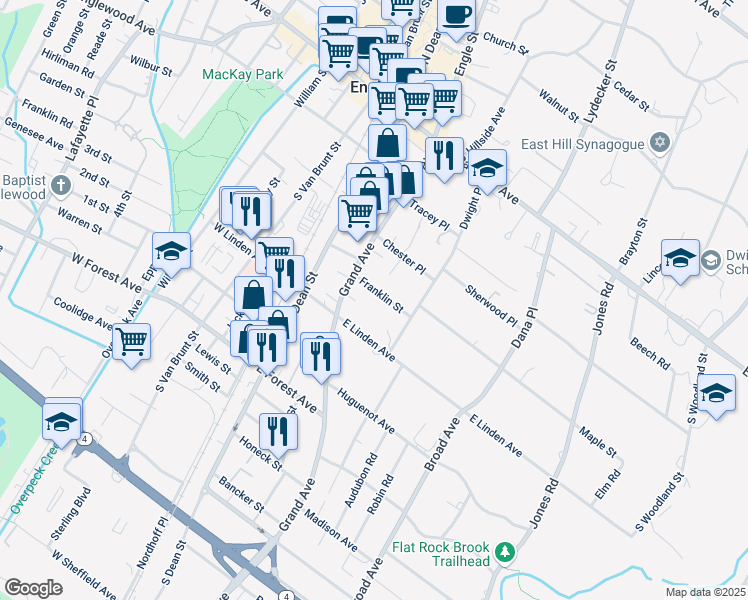 map of restaurants, bars, coffee shops, grocery stores, and more near 83 East Linden Avenue in Englewood