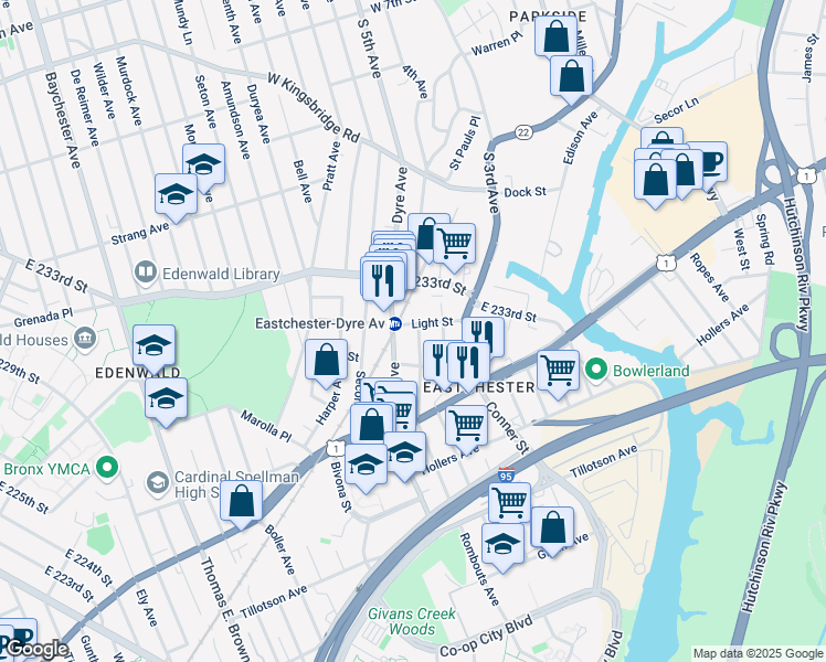 map of restaurants, bars, coffee shops, grocery stores, and more near 3712 Rombouts Avenue in The Bronx