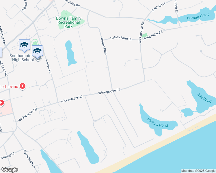 map of restaurants, bars, coffee shops, grocery stores, and more near 407 Wickapogue Road in Southampton