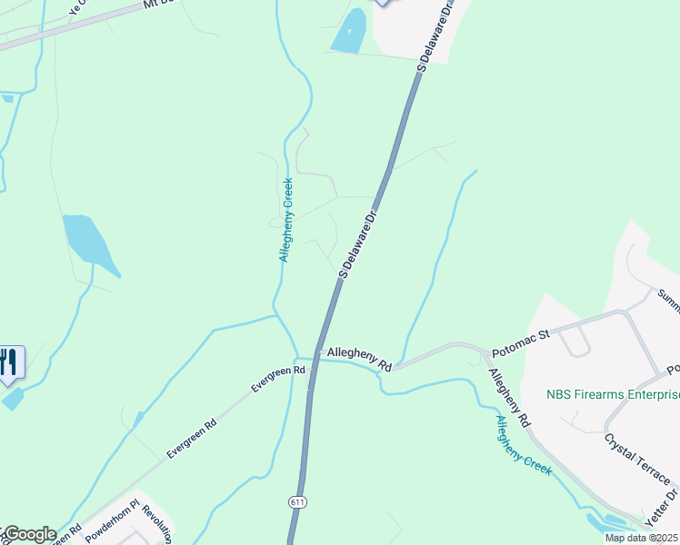 map of restaurants, bars, coffee shops, grocery stores, and more near 1640 South Delaware Drive in Mount Bethel