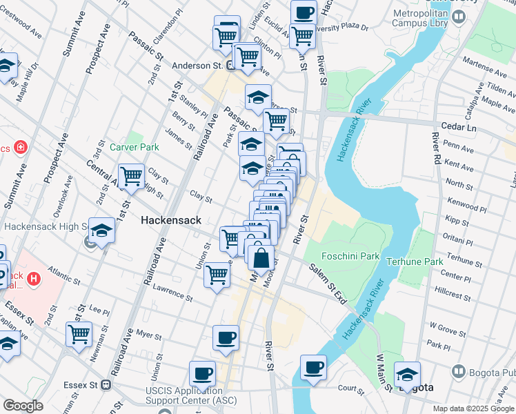map of restaurants, bars, coffee shops, grocery stores, and more near 276 State Street in Hackensack