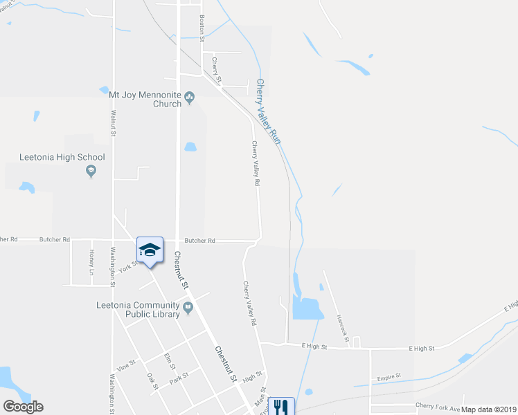 map of restaurants, bars, coffee shops, grocery stores, and more near 889 Cherry Valley Road in Leetonia
