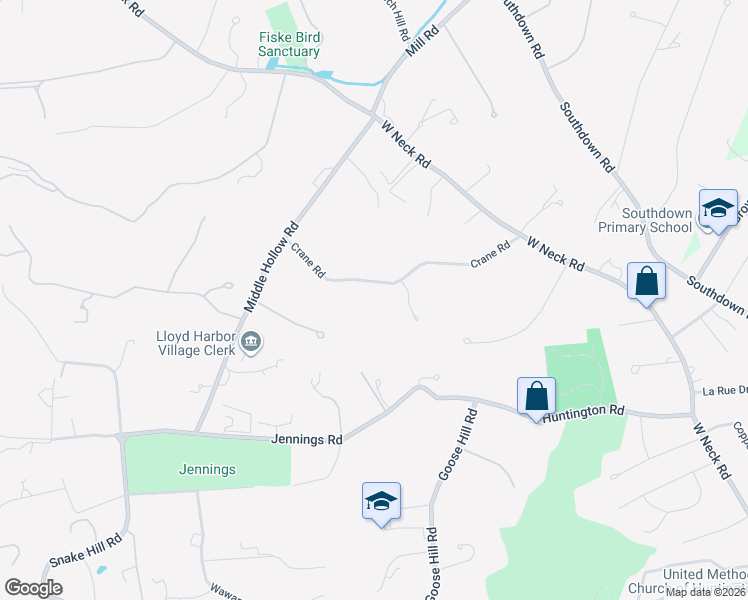 map of restaurants, bars, coffee shops, grocery stores, and more near 25 Crane Road in Lloyd Harbor