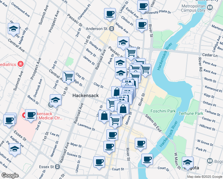 map of restaurants, bars, coffee shops, grocery stores, and more near 274 Union Street in Hackensack