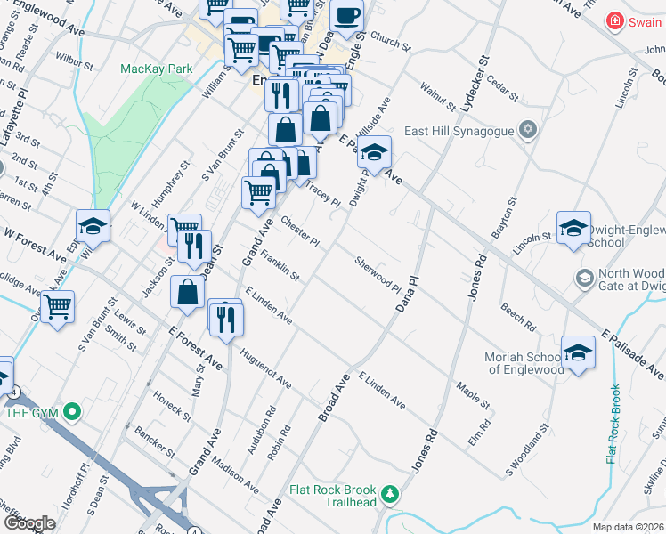 map of restaurants, bars, coffee shops, grocery stores, and more near 145 Maple Street in Englewood