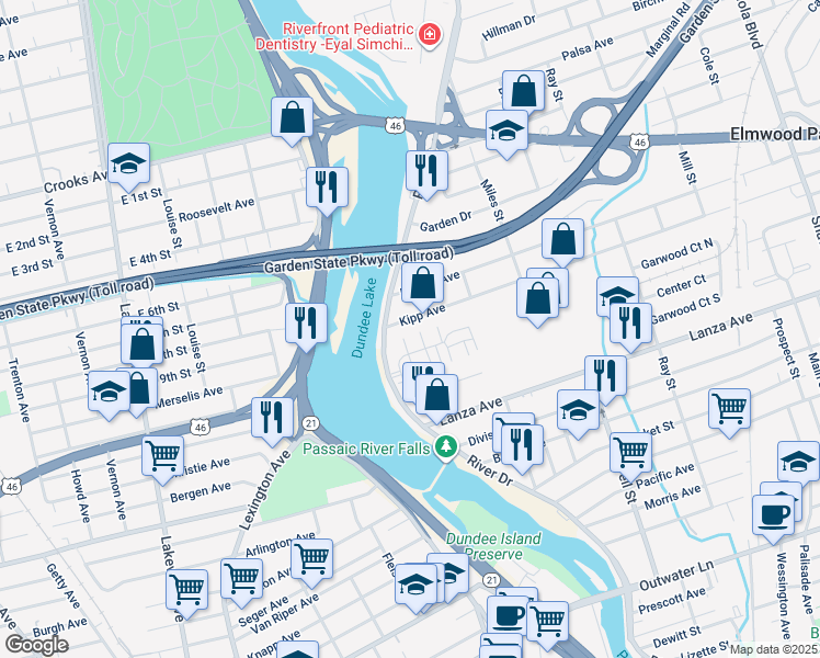 map of restaurants, bars, coffee shops, grocery stores, and more near 11 Clover Lane in Garfield