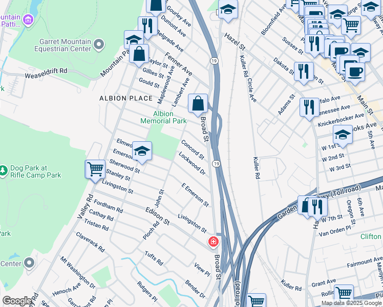 map of restaurants, bars, coffee shops, grocery stores, and more near 45 Lockwood Drive in Clifton