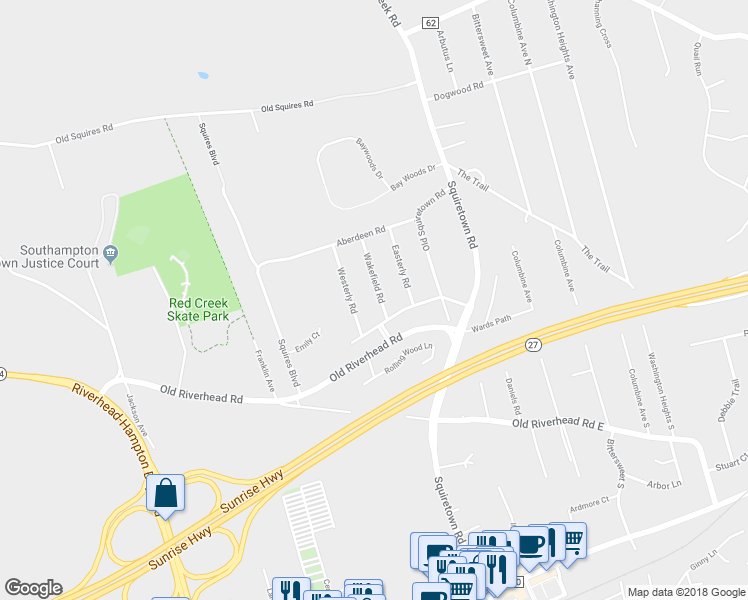 map of restaurants, bars, coffee shops, grocery stores, and more near 5 Wakefield Road in Hampton Bays