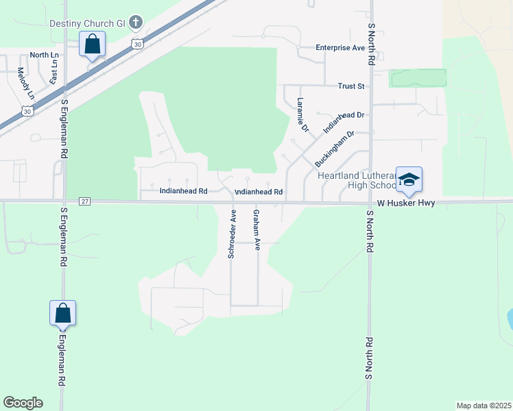 map of restaurants, bars, coffee shops, grocery stores, and more near 3401 Graham Avenue in Grand Island
