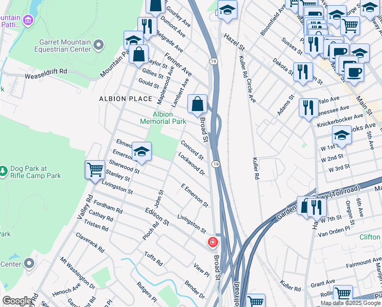 map of restaurants, bars, coffee shops, grocery stores, and more near 45 Lockwood Drive in Clifton