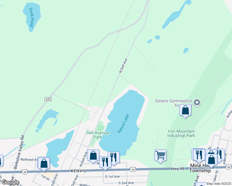 map of restaurants, bars, coffee shops, grocery stores, and more near 64 North Dell Avenue in Roxbury Township