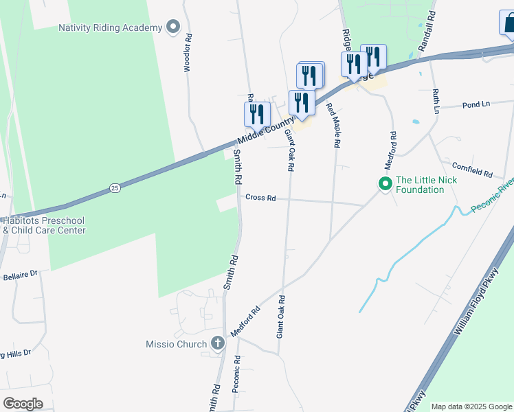 map of restaurants, bars, coffee shops, grocery stores, and more near 17 Smith Road in Ridge