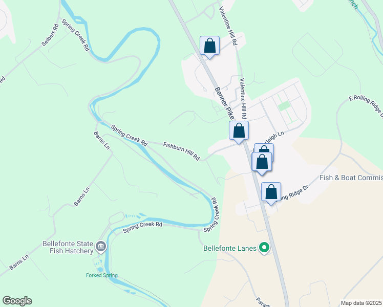 map of restaurants, bars, coffee shops, grocery stores, and more near Fishburn Hill Road in Centre County