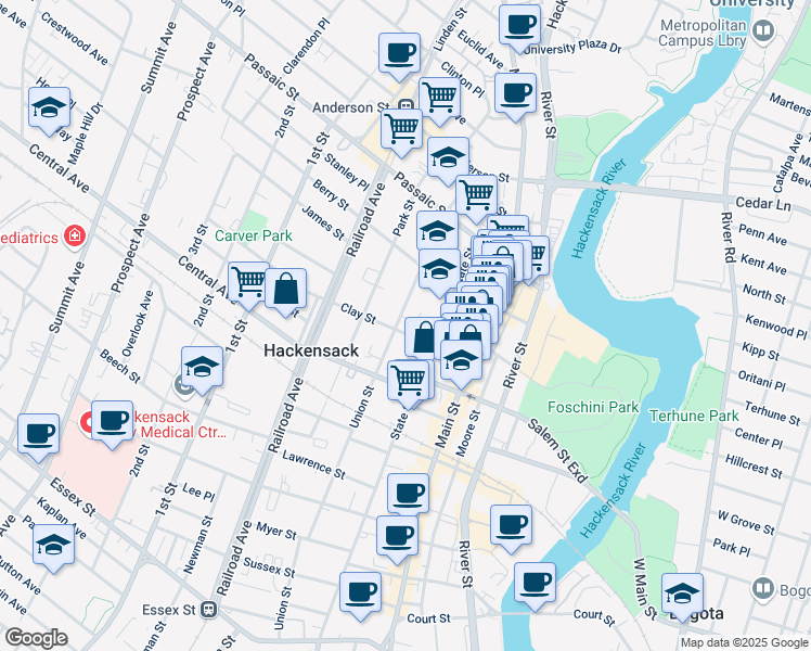 map of restaurants, bars, coffee shops, grocery stores, and more near 315 Union Street in Hackensack