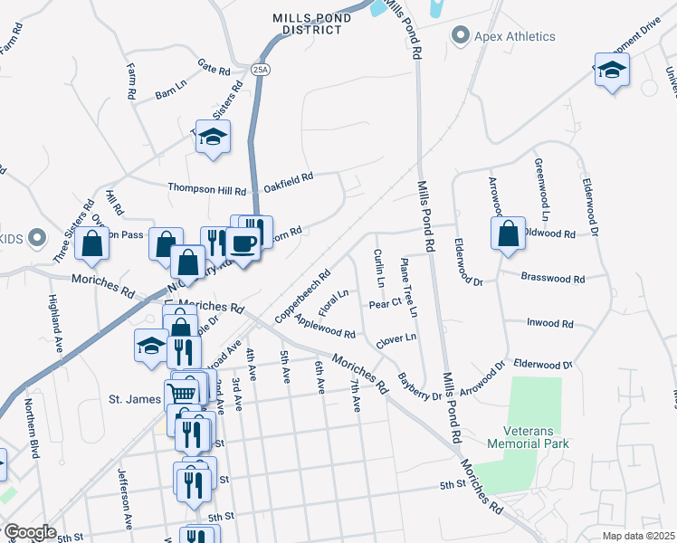 map of restaurants, bars, coffee shops, grocery stores, and more near 35 Copperbeech Road in Saint James