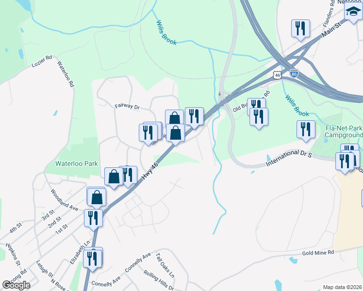 map of restaurants, bars, coffee shops, grocery stores, and more near 8 Village Way in Mount Olive