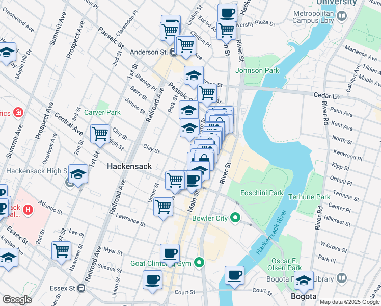 map of restaurants, bars, coffee shops, grocery stores, and more near 309 State Street in Hackensack