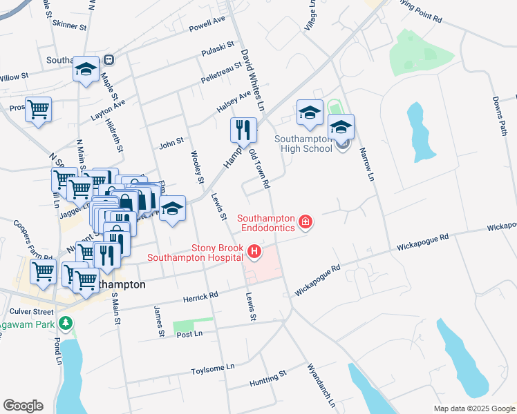 map of restaurants, bars, coffee shops, grocery stores, and more near 20 Bellows Court in Southampton