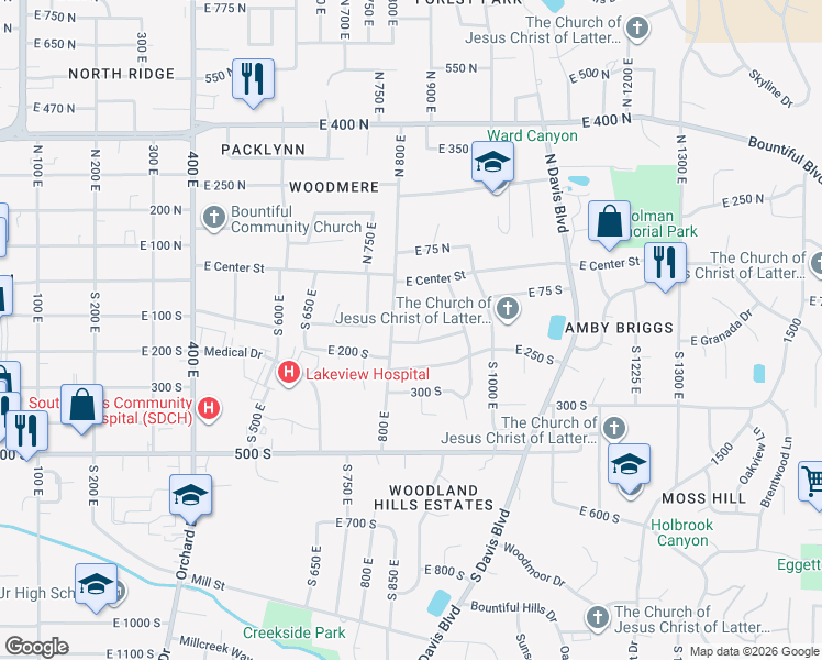 map of restaurants, bars, coffee shops, grocery stores, and more near 116 South Tartarian Circle in Bountiful