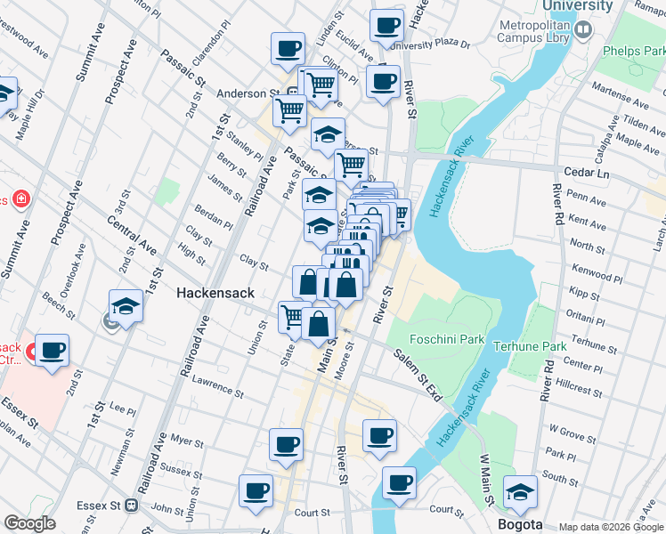 map of restaurants, bars, coffee shops, grocery stores, and more near 23-41 Berry Street in Hackensack