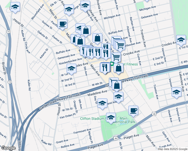 map of restaurants, bars, coffee shops, grocery stores, and more near 112 West 2nd Street in Clifton