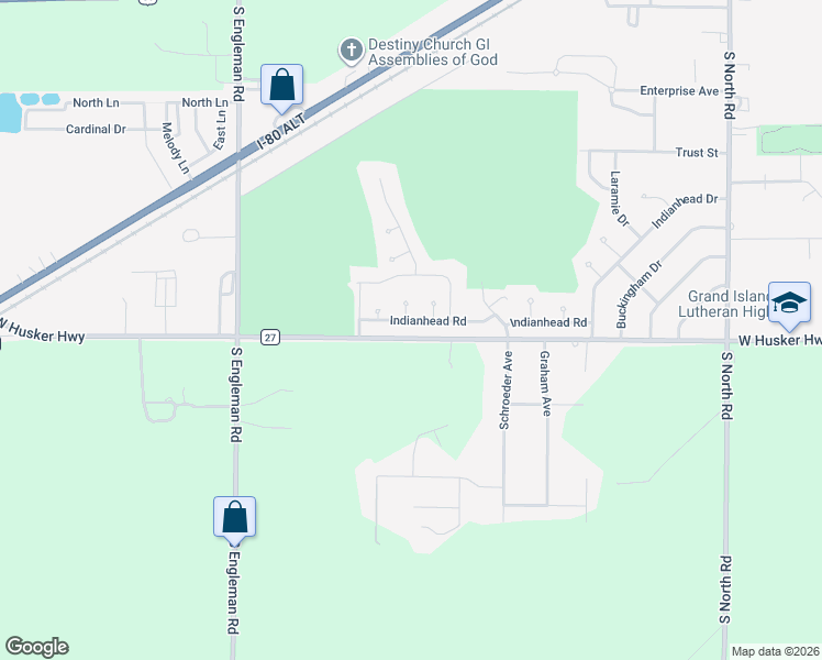 map of restaurants, bars, coffee shops, grocery stores, and more near 4218-4398 West Husker Highway in Grand Island