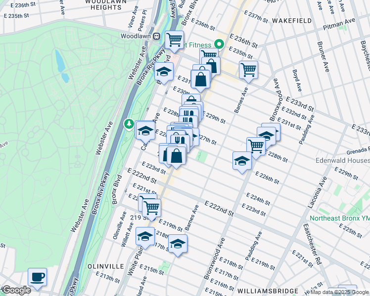 map of restaurants, bars, coffee shops, grocery stores, and more near 3975 A White Plains Road in The Bronx