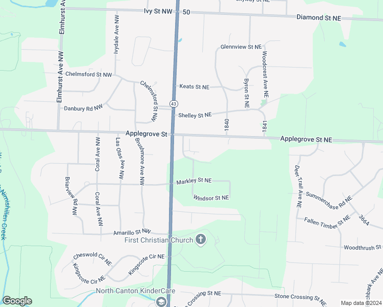 map of restaurants, bars, coffee shops, grocery stores, and more near 7314 Beverly Avenue Northeast in Canton